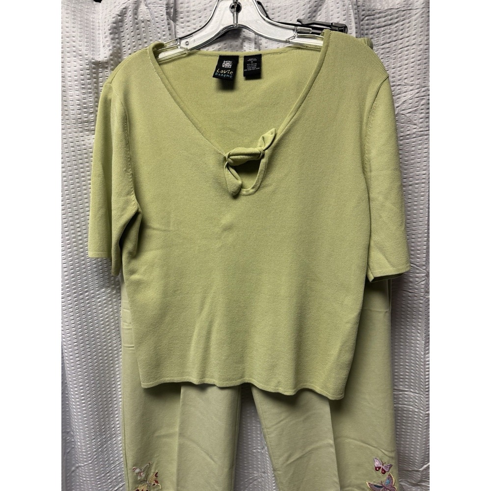 Lavie Boheme Lounge Travel 2p set Women's Medium Green Butterfly Embroidered Y2K - Picture 4 of 11